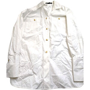 ESCADA SPORT Long Sleeve Button BLOUSE Top SIZE S Solid White Cotton